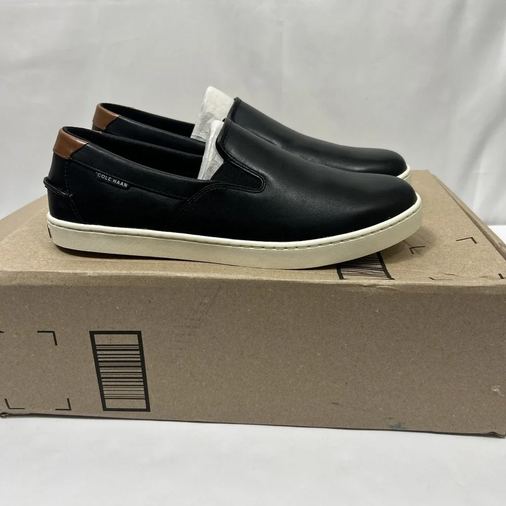 Cole Haan Shoes Mens 12M Black Leather Slip On Casual Sneakers Comfort Walking